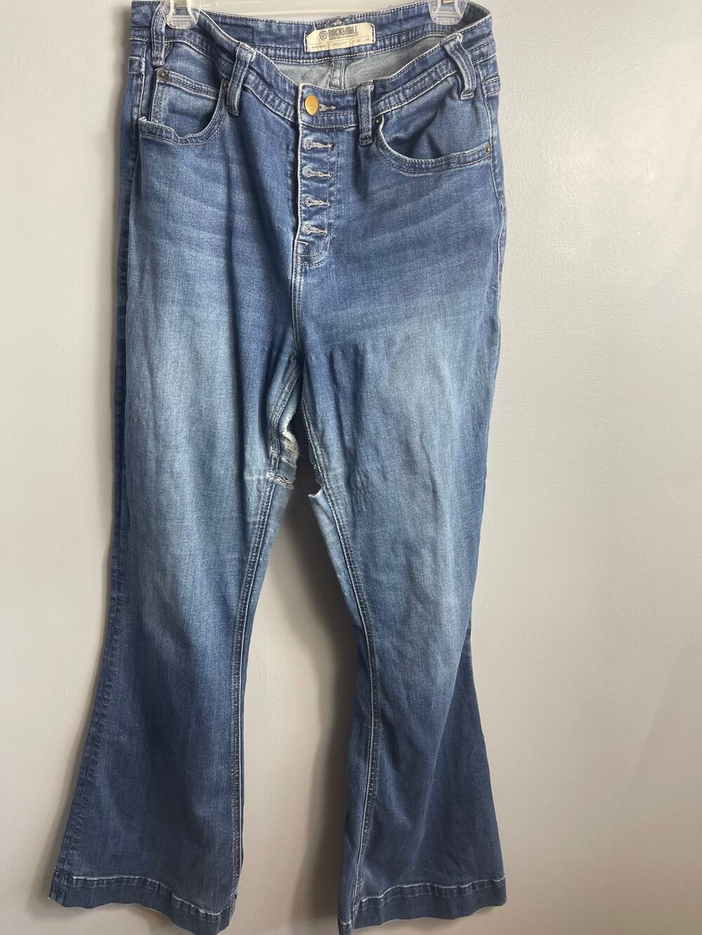 Rock & Roll Denim High Rise Trouser Jeans Blue Flare W30 L34 Tall Western”